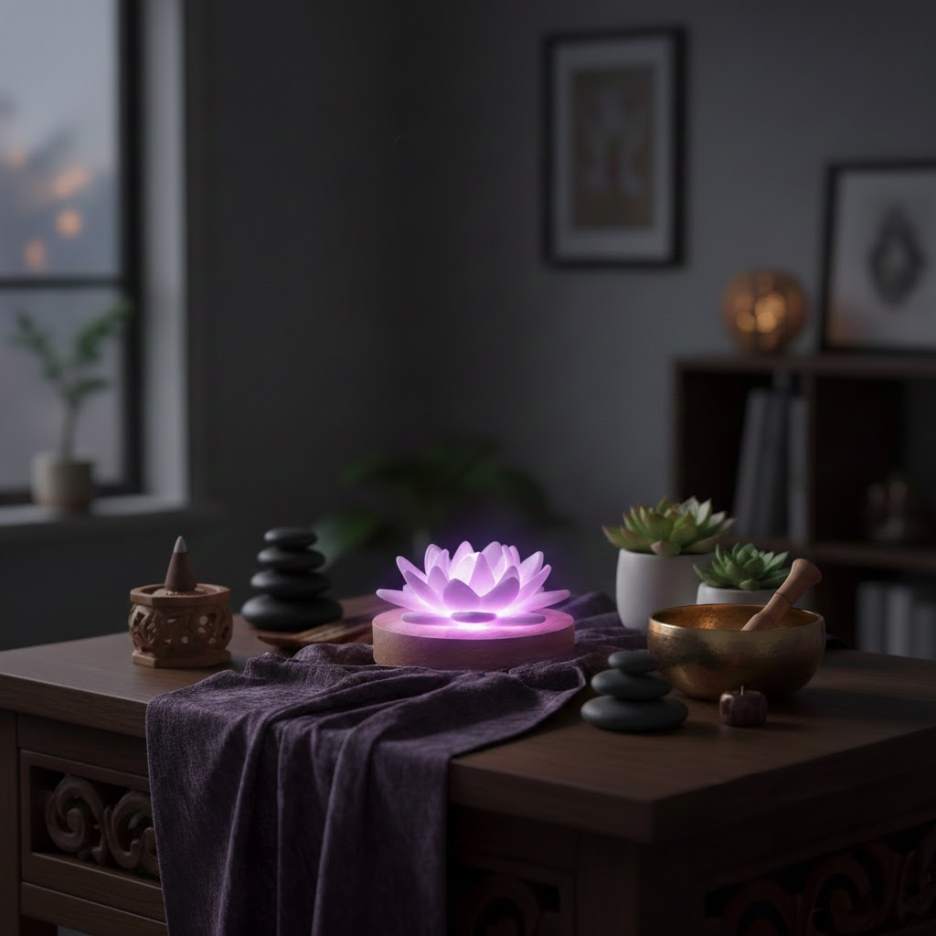 Lotus lamp in altar setting